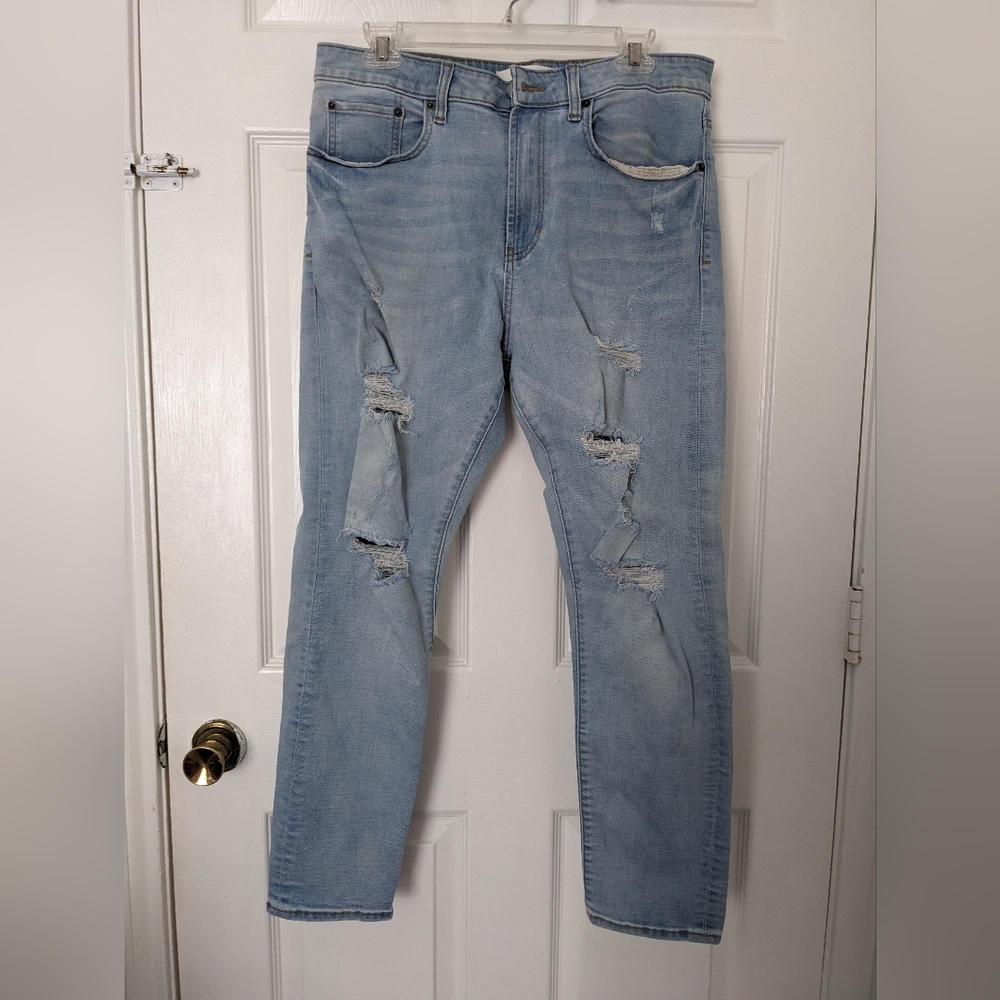 Men's Light Blue Distressed Jeans